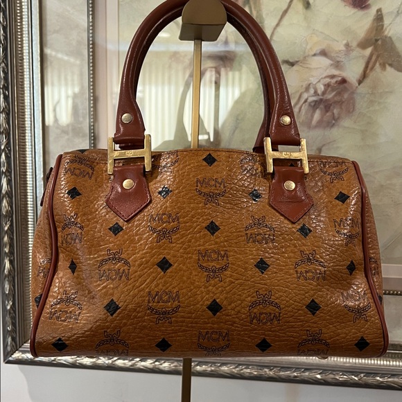 MCM Vintage Cognac Leather Satchel Boston Bag with COA - German - EUC - Picture 6 of 17